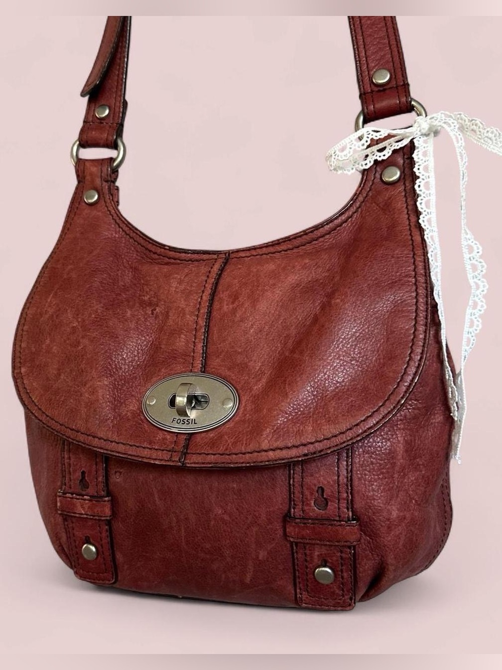 Vintage Fossil Oxblood Leather Crossbody Bag